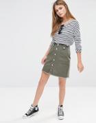 New Look A Line Button Through Skirt - Green