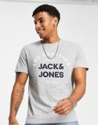 Jack & Jones Logo Crew Neck T-shirt In Light Gray-grey
