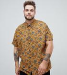 Asos Design Plus Regular Mustard Paisley Printed Shirt In Viscose - Yellow