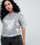 Asos Design Curve Oversized T-shirt With All Over Disc Sequins - Gray