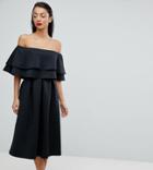 Asos Tall Ruffle Off Shoulder Midi Dress - Black