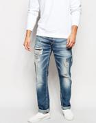 True Religion Jeans Rocco Slim Fit Super T Rip And Repair - Cesl Mdnght Shdw