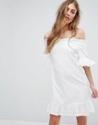 River Island Bardot Dress With Frill Detail In White