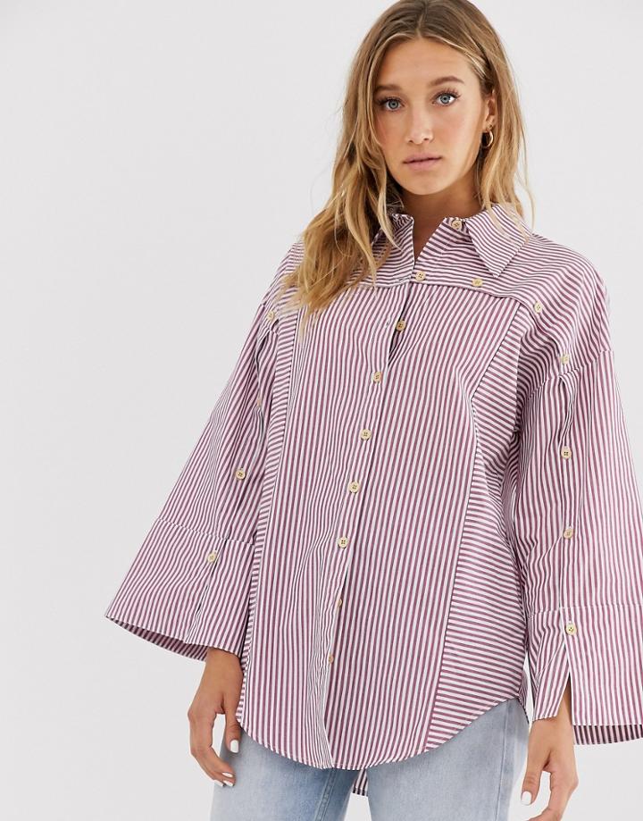Asos White Stripe Wooden Button Detail Shirt - Multi
