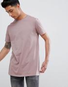 Asos Design Longline T-shirt With Crew Neck - Brown