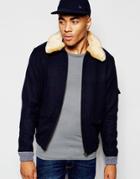 Native Youth Sherpa Collar Wool Flight Jacket - Navy