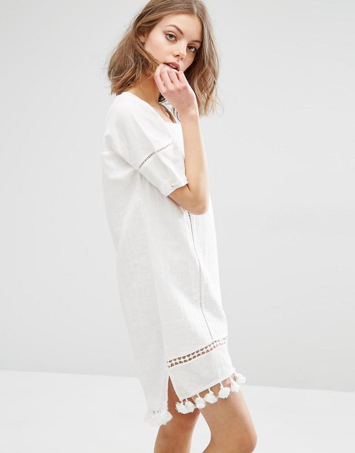 First & I Pom Pom Hem Shift Dress - White