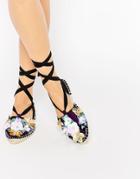 Asos Janelle Embellished Tie Leg Espadrilles - Violet