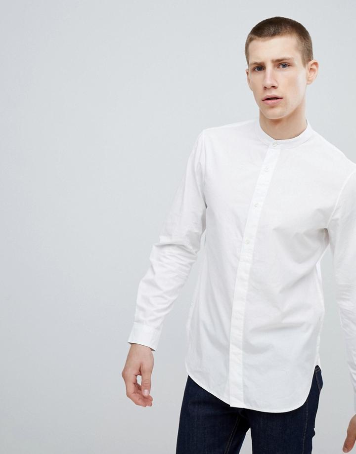 Stradivarius Regular Fit Shirt With Grandad Collar In White - White