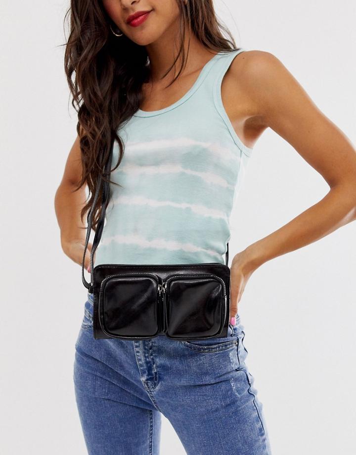 Pieces Double Front Pocket Cross Body Bag-black