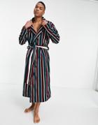 Asos Design Lounge Dressing Gown In Multi Striped Towelling
