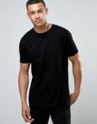 Asos Longline T-shirt With Leopard Print Flock - Black