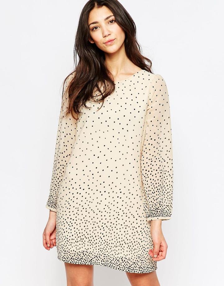 Yumi Long Sleeve Shift Dress In Polka Dot - Cream