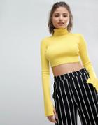 Missguided High Neck Ribbed Crop Sweater - Green