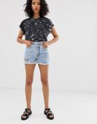 Cheap Monday Recycled Donna Rigid Mom Shorts With Distressing & Raw Hem - Blue