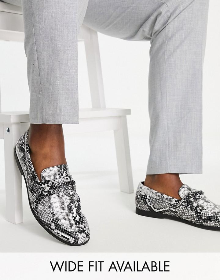 Asos Design Loafer In Gray Faux Snake With Snaffle