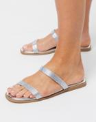 Truffle Collection Embellished Strap Flat Mule Sandals In Silver