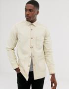 Asos Design Ecru Overshirt Shirt With Contrast Stitching-cream