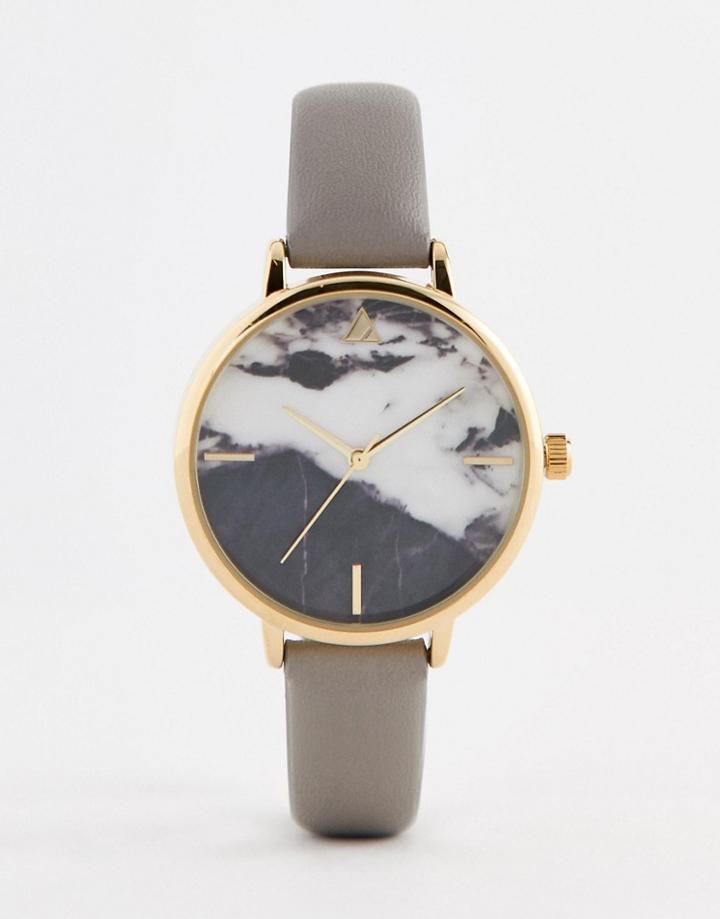 Asos Design Watch With Stone Slice Print - Brown