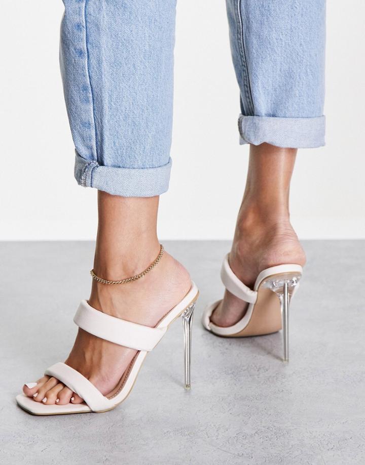 Bebo Fluff Double Strap Heeled Mules In Cream-white