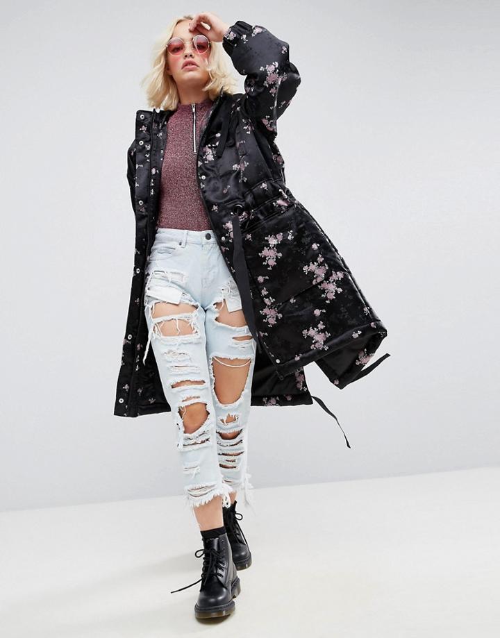 Asos Parka In Pretty Jacquard - Black