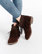 Truffle Collection Frolly Fringe Ankle Boots - Choc Mf