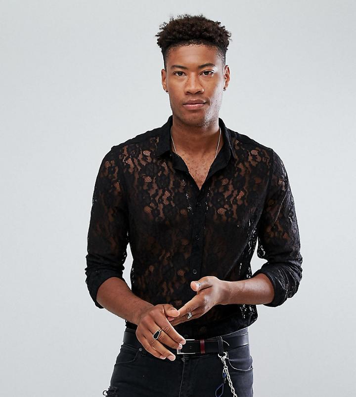 Asos Tall Regular Fit Lace Shirt - Black