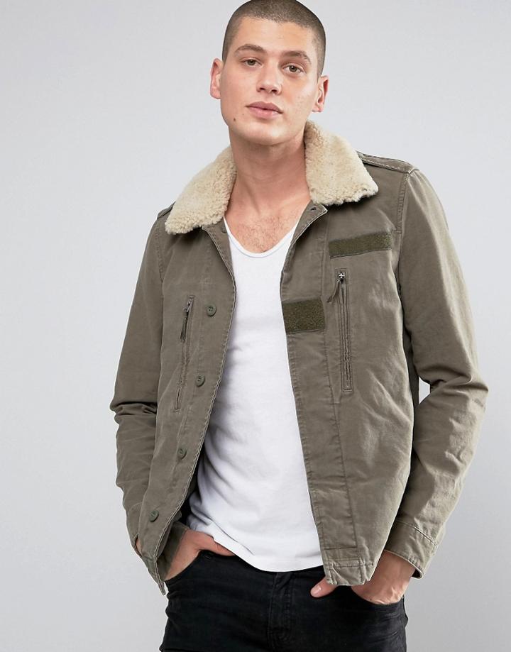 Allsaints Jacket With Shearling Collar - Green