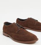 Asos Design Wide Fit Brogue Shoes In Brown Faux Suede