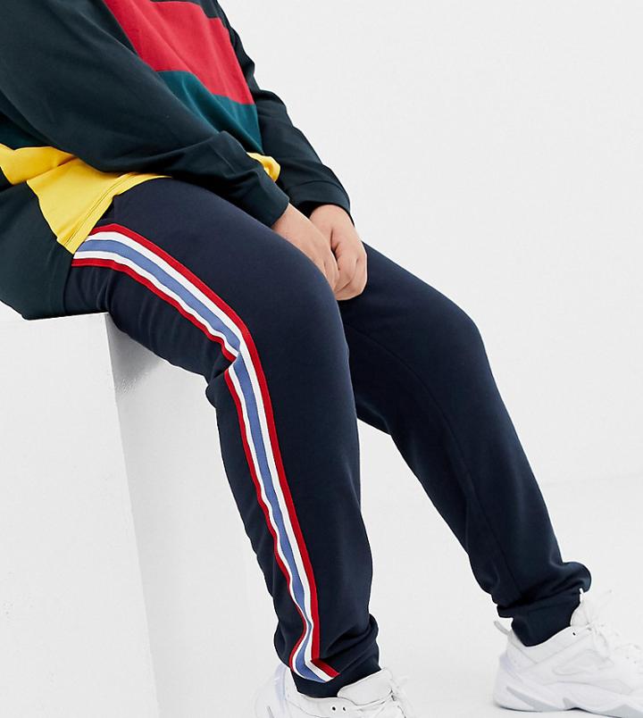 Asos Design Plus Skinny Joggers With Side Stripe Taping In Navy - Navy