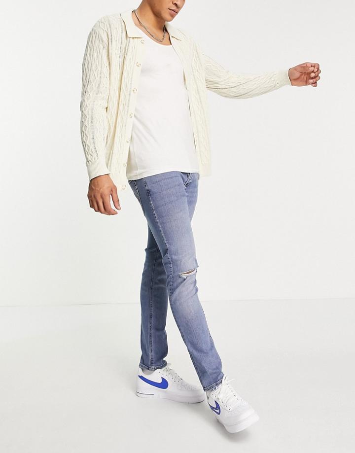 Jack & Jones Slim Fit Ripped Jeans In Light Blue