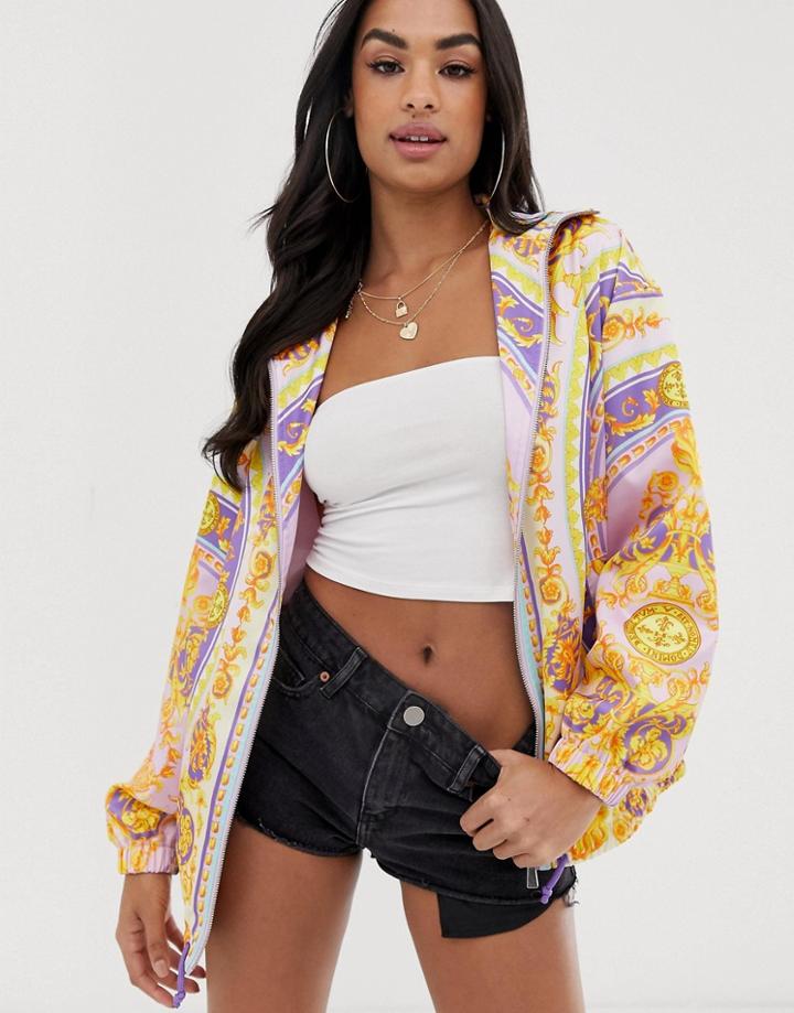 Asos Design Scarf Printed Bomber Jacket-multi