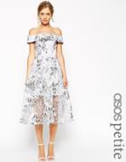 Asos Petite Salon Bardot Dress In Organza Floral Midi - Multi