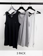 French Connection 3 Pack Tank Tops In Black