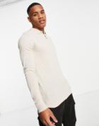 Asos Design Knitted Cotton Polo Sweater In Oatmeal-neutral