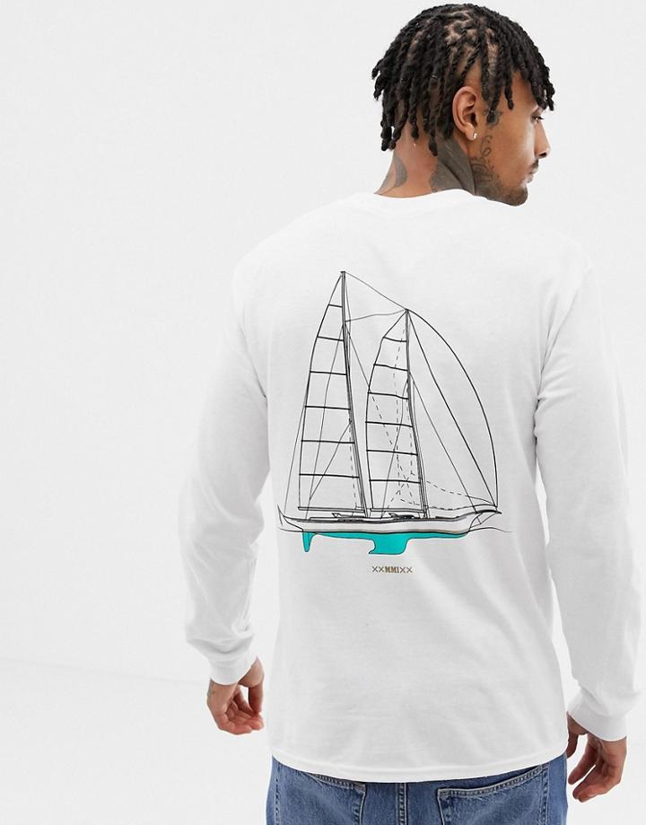 A London Marine Back Print Long Sleeve Top-white