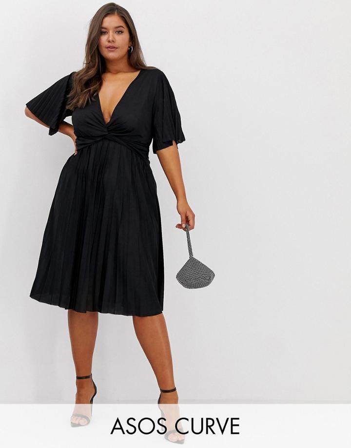 Asos Design Curve Twist Detail Pleated Kimono Midi Dress - Black