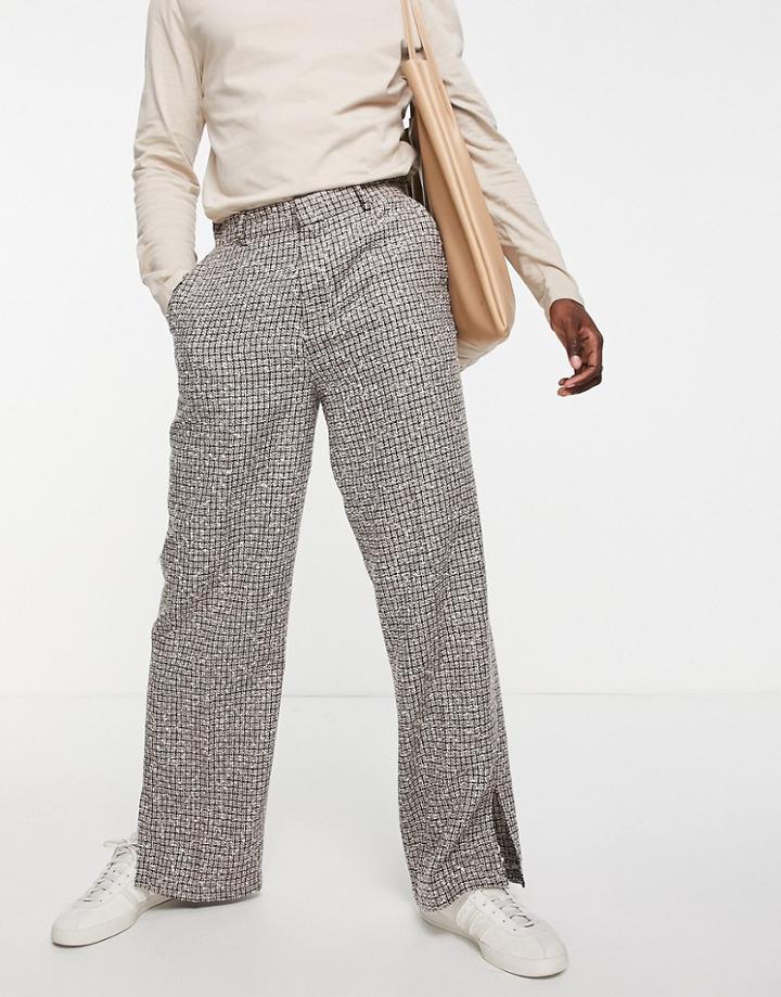 Asos Design Wide Leg Neppy Boucle With Side Split-black