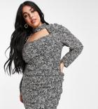 In The Style Plus X Olivia Bowen Puff Sleeve Cut Out Bust Mini Dress In Floral Ditsy Print-multi