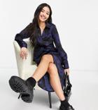 Stradivarius Twist Detail Satin Shirt Dress In Blue Print