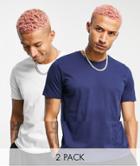 Hugo Bodywear 2 Pack T-shirts With Vertical Logo In Navy/ White-multi