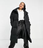 Threadbare Plus Coral Oversized Duvet Belted Maxi Coat In Black