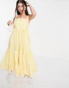 People Tree Maxi Dress With Tiered Skirt In Summer Stripe Cotton - Yellow