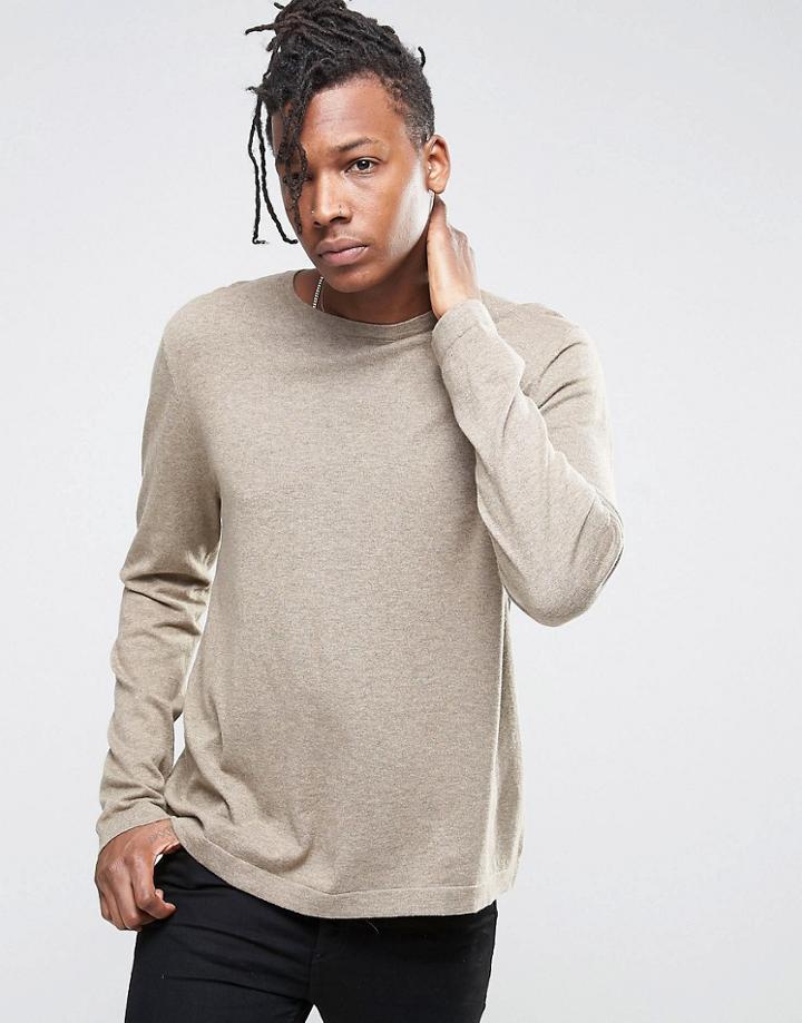 Asos Crew Neck Sweater In Relaxed Fit - Brown