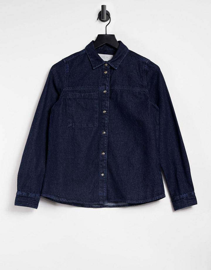 Noisy May Oversized Denim Shirt In Dark Blue-navy