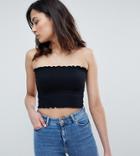 Asos Design Tall Shirred Bandeau Crop Top - Black