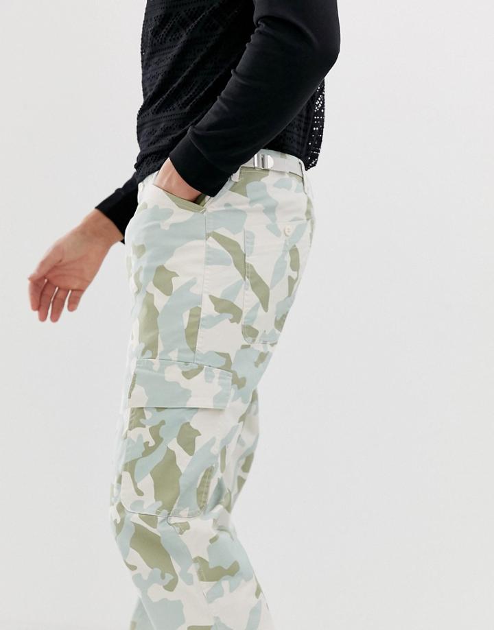 Asos Design Relaxed Cargo Pants In Camo-stone