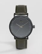 Asos Watch In Black With Khaki Faux Leather Strap - Black