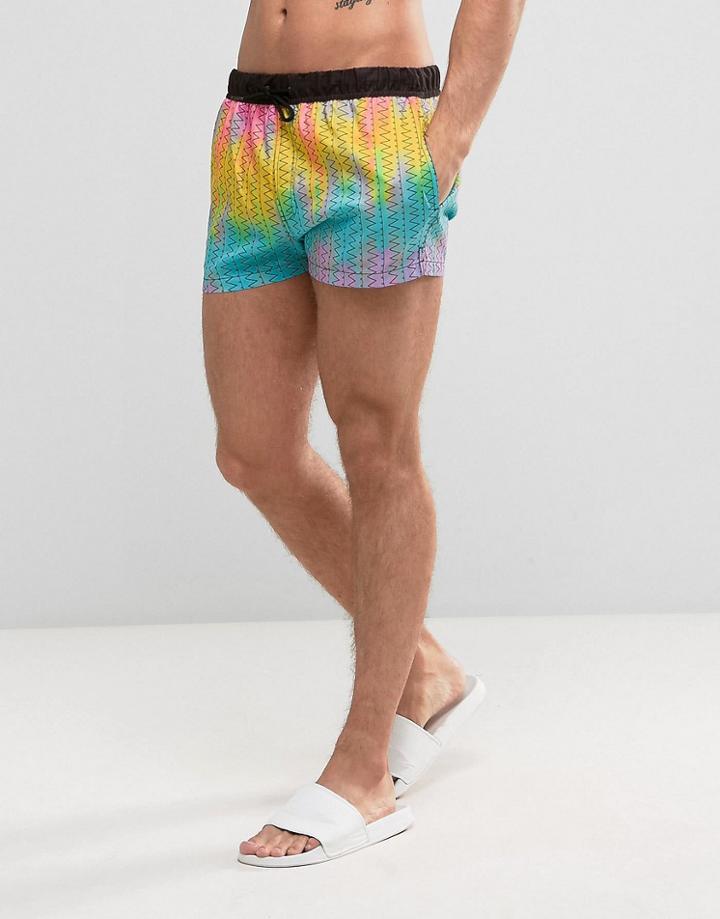 Asos Festival Swim Shorts With Geo-tribal Print In Super Short Length - Multi