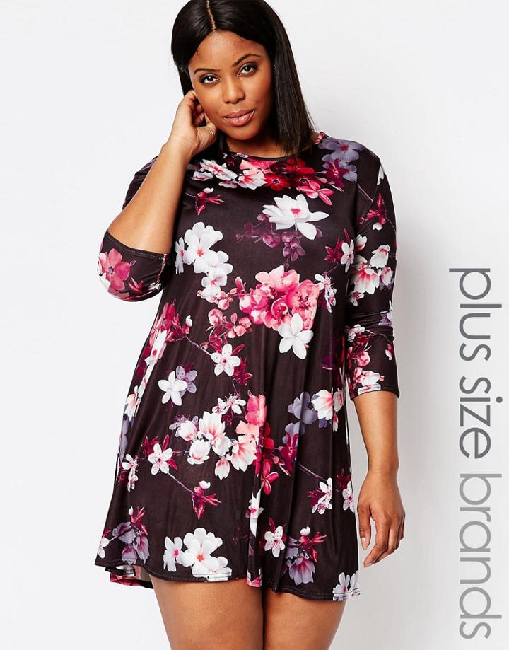 Ax Paris Plus Red Floral Swing Dress - Red Floral
